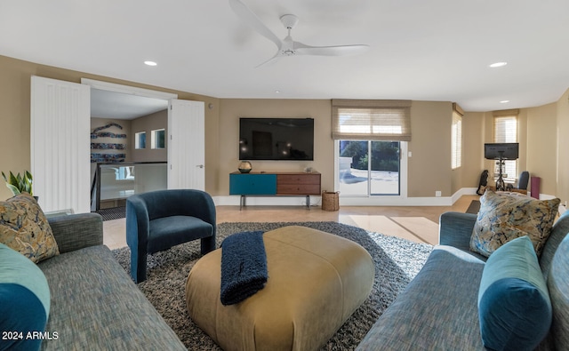 living room with ceiling fan