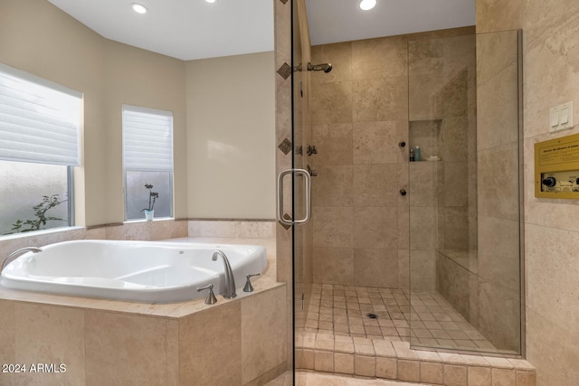 bathroom with plus walk in shower