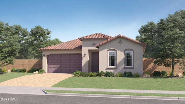 4808 S 232nd Ln, Buckeye, AZ 85326 - mediterranean / spanish house featuring an attached garage, stucco siding, a tile roof, and driveway