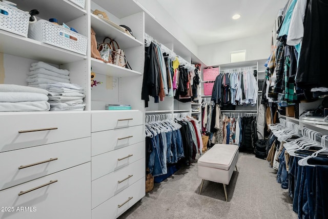 walk in closet featuring carpet flooring