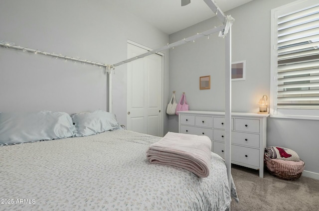 bedroom with carpet floors and a closet