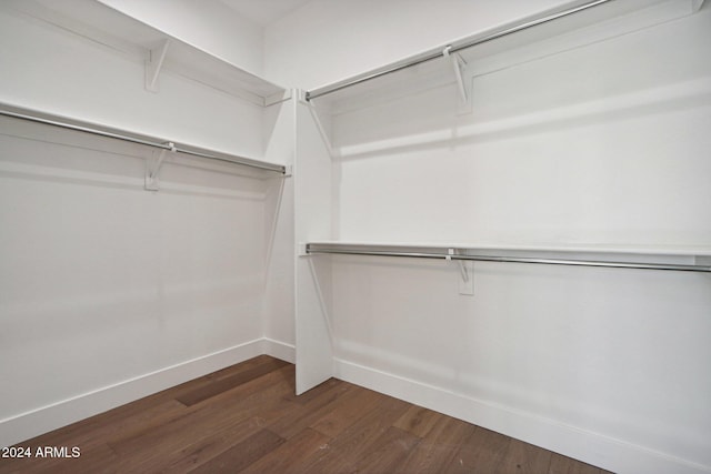 walk in closet with dark hardwood / wood-style floors