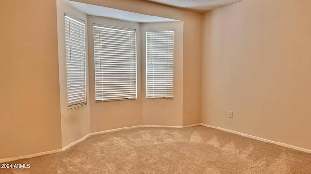 carpeted empty room with a textured ceiling