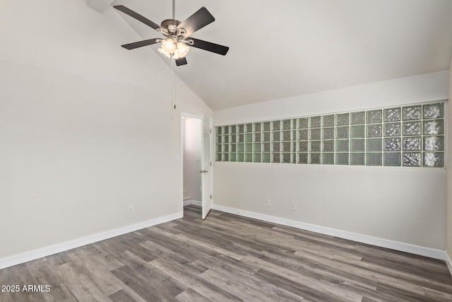 4901 S Calle Los Cerros Dr Unit 220, Tempe, AZ 85282 - spare room featuring wood finished floors, a ceiling fan, baseboards, and high vaulted ceiling