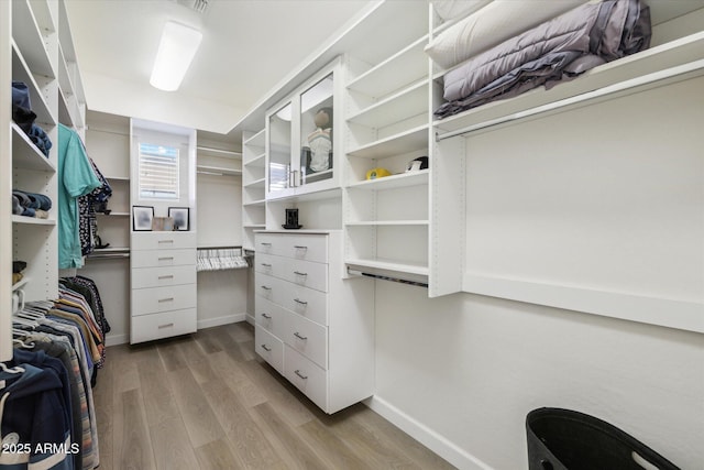 spacious closet with light hardwood / wood-style flooring