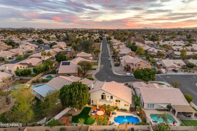 view of aerial view at dusk