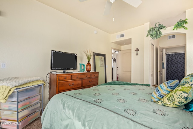 bedroom featuring carpet and ceiling fan