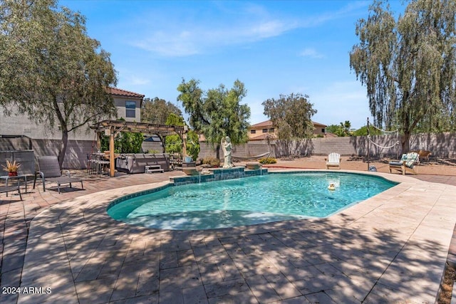 view of swimming pool with a pergola, a hot tub, and a patio area