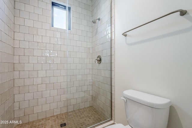 full bath with toilet and a stall shower