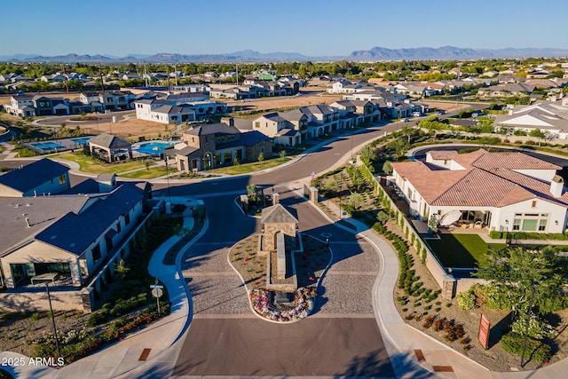 aerial perspective of suburban area with mountains