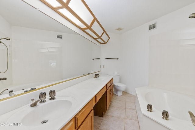 full bath featuring toilet, visible vents, and a sink