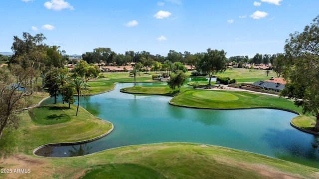 view of property's community featuring golf course view and a water view