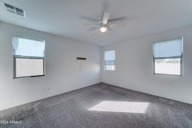 carpeted empty room featuring a wealth of natural light and ceiling fan