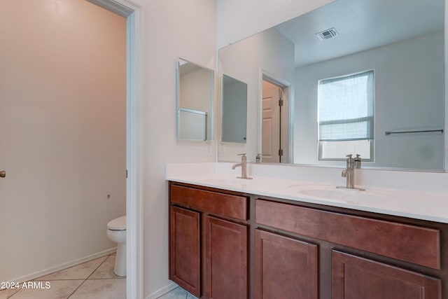 bathroom featuring tile patterned flooring, vanity, and toilet