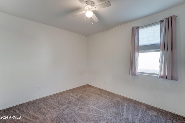 spare room with ceiling fan and carpet