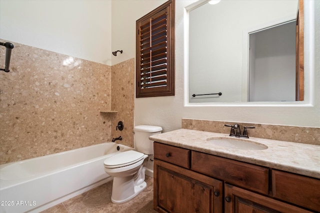 full bathroom with vanity, tile patterned floors, toilet, and tub / shower combination