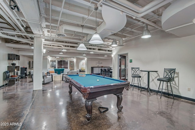 rec room with concrete flooring and pool table