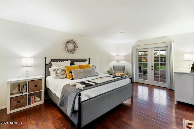 bedroom featuring access to exterior, french doors, and dark hardwood / wood-style floors