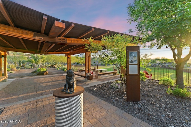 patio terrace at dusk with fence