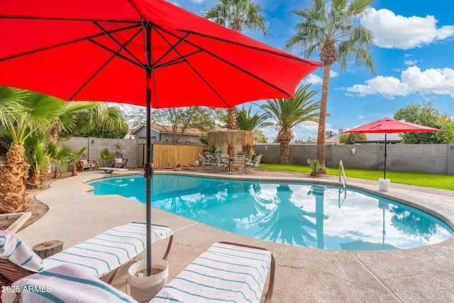 view of pool with a fenced in pool, a patio, and a fenced backyard