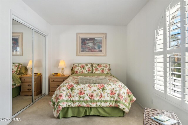 bedroom featuring a closet and carpet floors