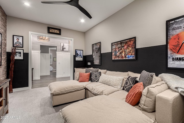 living room with ceiling fan