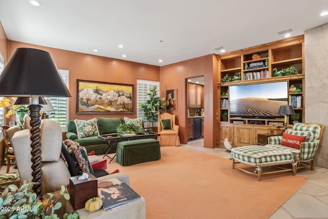 living area featuring recessed lighting