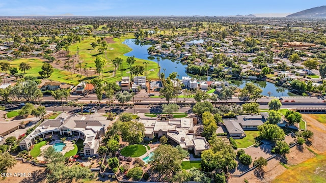 aerial view featuring a residential view and a water view