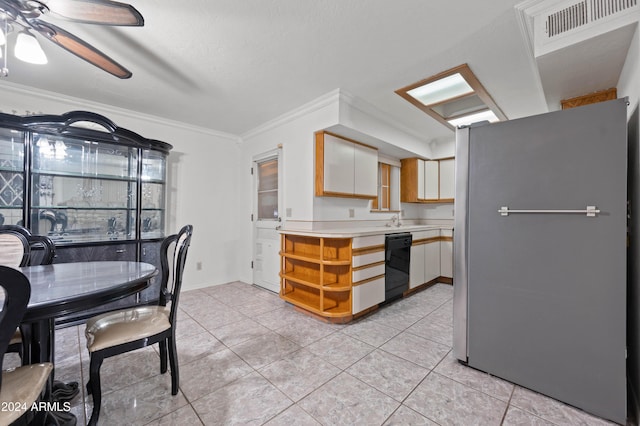 6415 W Roosevelt St, Phoenix, AZ 85043 - kitchen with freestanding refrigerator, dishwasher, light countertops, open shelves, and ornamental molding