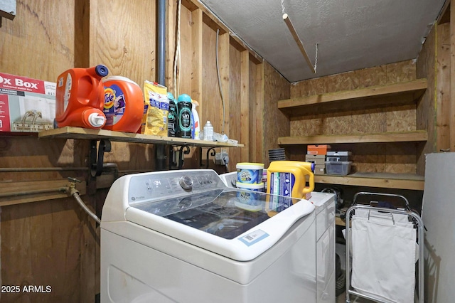 8202 W Turney Ave, Phoenix, AZ 85033 - laundry room with wooden walls and washing machine and dryer