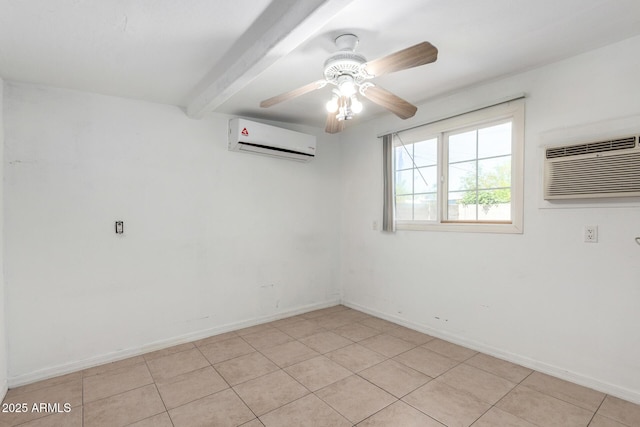 2064 W 2nd St, Mesa, AZ 85201 - unfurnished room with a wall unit AC, a wall mounted AC, beam ceiling, a ceiling fan, and baseboards
