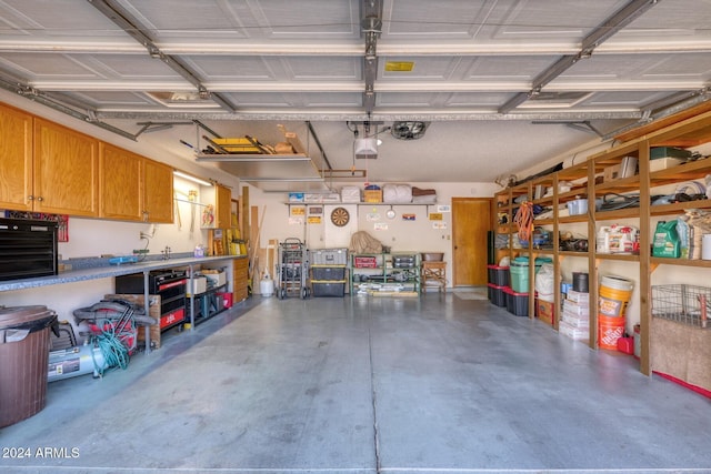 garage with a garage door opener