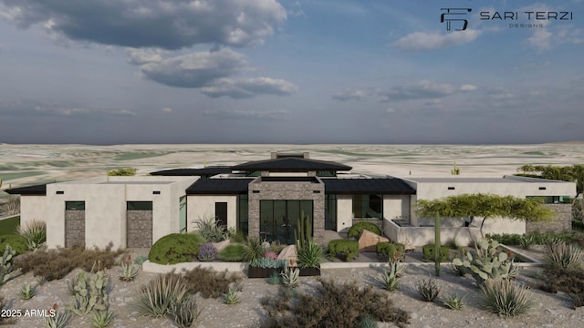 back of property featuring stucco siding