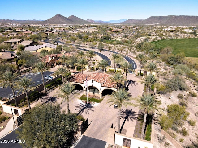 birds eye view of property with a residential view and a mountain view