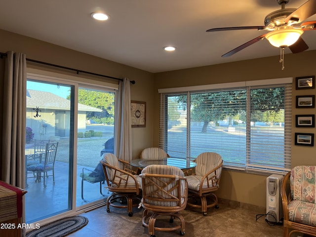 dining area featuring ceiling fan