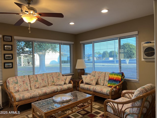 living room with ceiling fan