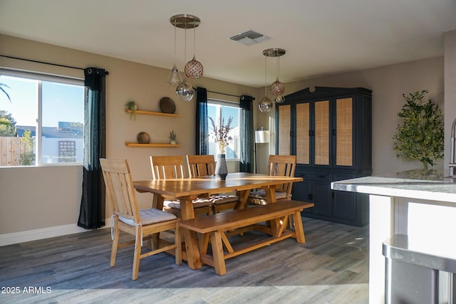 dining room featuring dark wood-type flooring and a healthy amount of sunlight