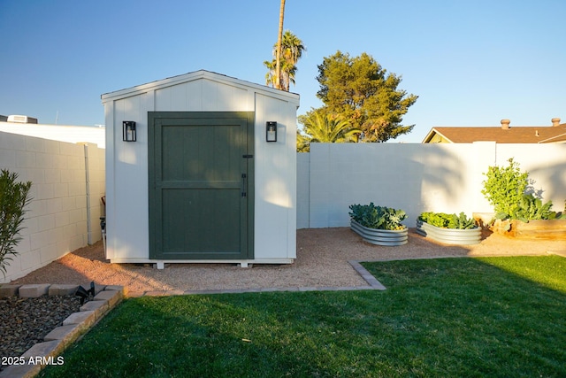 view of outbuilding featuring a lawn