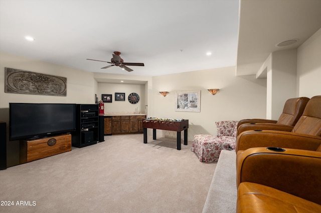 11070 E Rolling Rock Dr, Scottsdale, AZ 85262 - living area with light carpet, ceiling fan, and recessed lighting