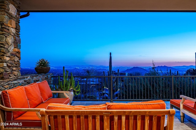 11070 E Rolling Rock Dr, Scottsdale, AZ 85262 - view of patio / terrace featuring an outdoor hangout area and a mountain view