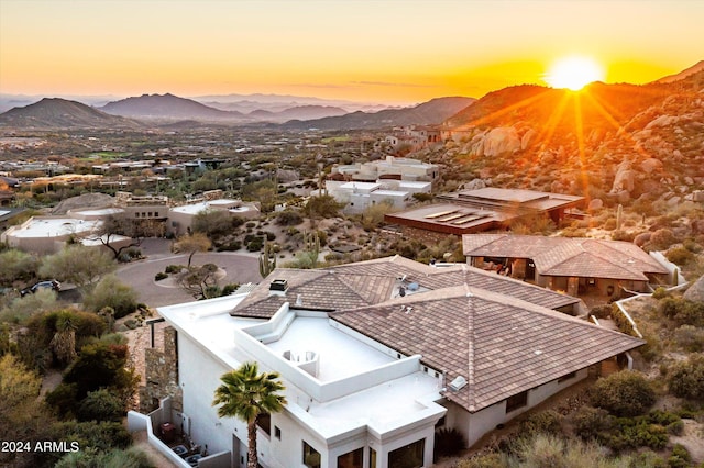 11070 E Rolling Rock Dr, Scottsdale, AZ 85262 - aerial view at dusk featuring a mountain view