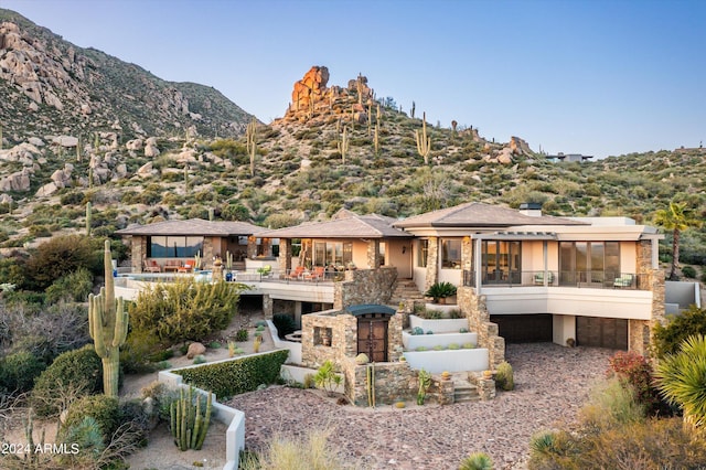 11070 E Rolling Rock Dr, Scottsdale, AZ 85262 - back of house featuring stairway, stucco siding, and a mountain view