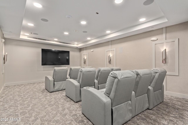 cinema room with a raised ceiling