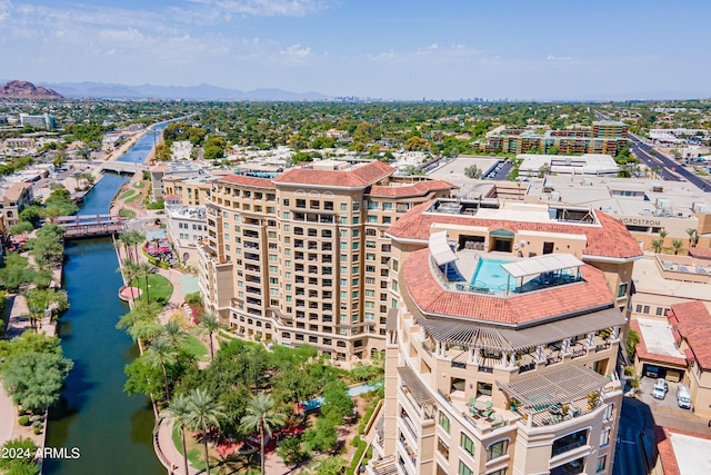 bird's eye view featuring a water view