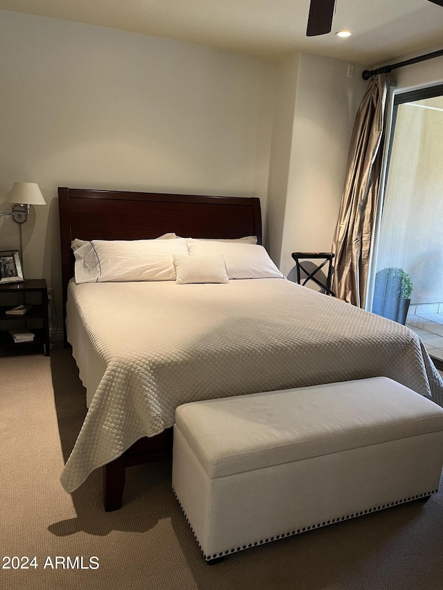 bedroom featuring carpet floors and ceiling fan