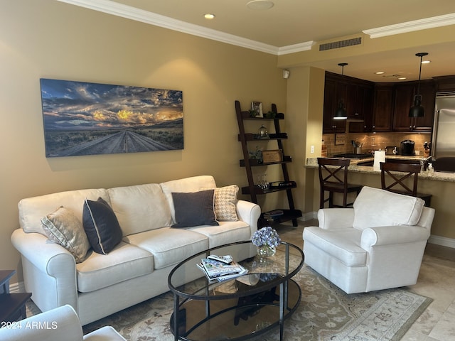 living room featuring ornamental molding