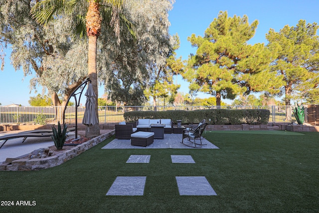 view of yard featuring a patio area and an outdoor living space