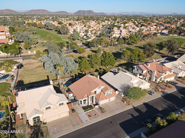 drone / aerial view featuring a mountain view