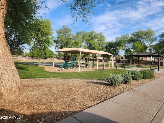 community playground featuring a gazebo and a yard