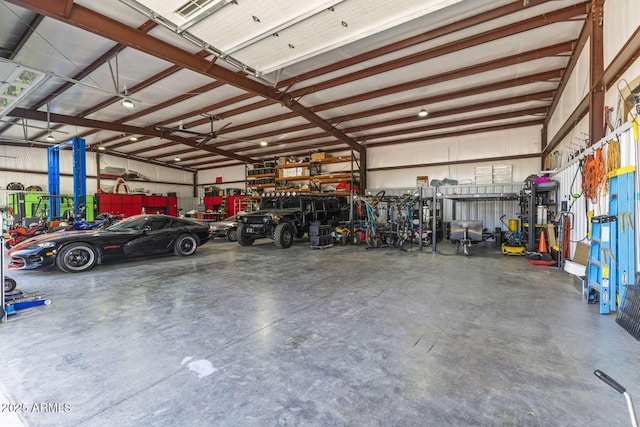 garage featuring a workshop area